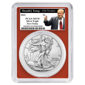2022 $1 American Silver Eagle PCGS MS70 FS Trump 45th President Label Red Frame