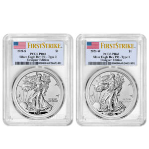 2021 Reverse Proof $1 American Silver Eagle Designer 2pc Set PCGS PR69 FS Flag Label