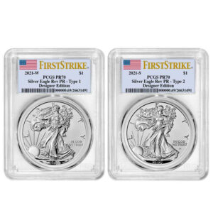 2021 Reverse Proof American Silver Eagle Designer 2pc Set PCGS PR70 FS Flag Label