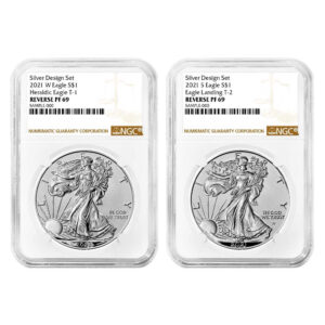 2021 Reverse Proof American Silver Eagle Designer 2pc Set NGC PF69 Brown Label