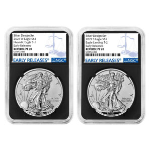 2021 Reverse Proof American Silver Eagle Designer 2pc Set NGC PF70 ER Blue Label Retro Core