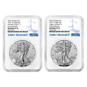 2021 Reverse Proof American Silver Eagle Designer 2pc Set NGC PF70 ER Blue Label