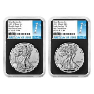 2021 Reverse Proof American Silver Eagle Designer 2pc Set NGC PF70 FDI First Label Retro Core