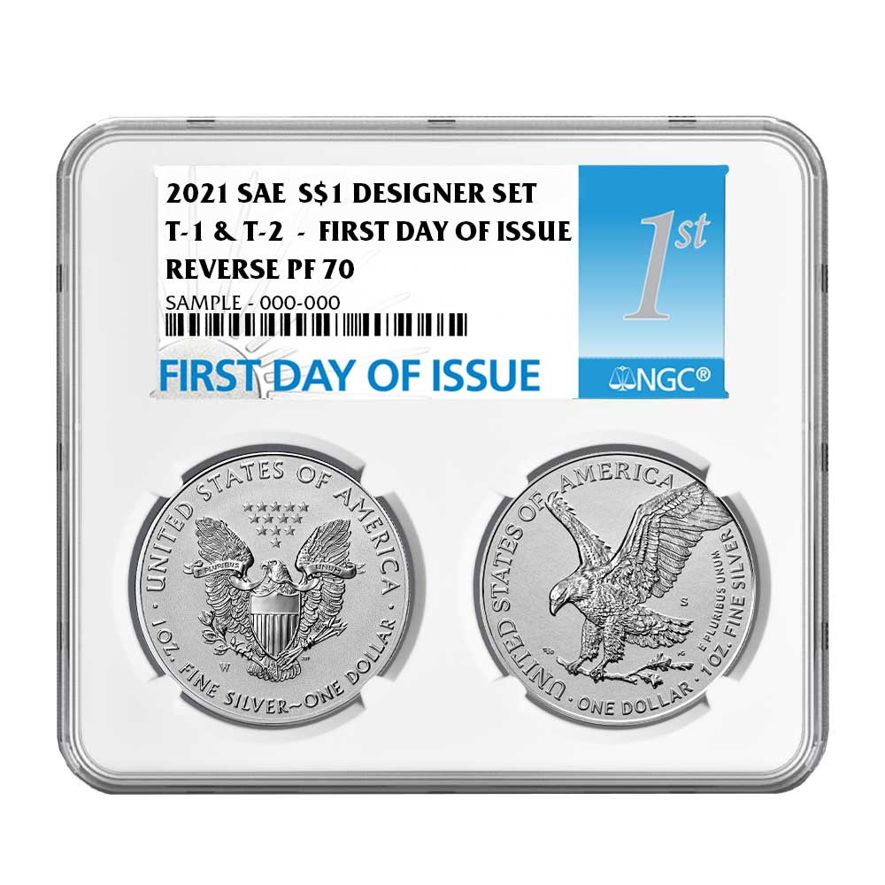 ★リバース×星条旗★2021 ASE2枚組 NGC PF70 FDI 銀貨 RP 2021 $1 Type 2 American Silver Eagle | Pinehurst Coins