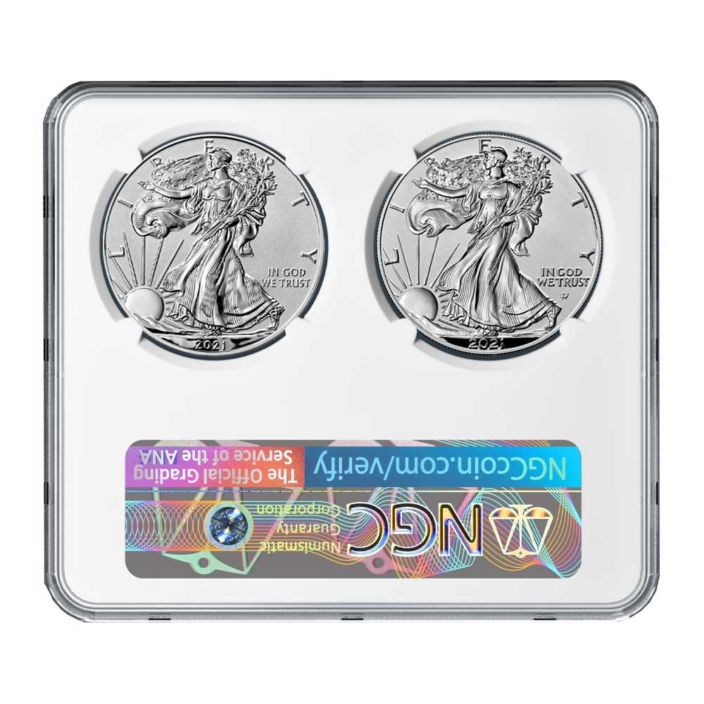 ★リバース×星条旗★2021 ASE2枚組 NGC PF70 FDI 銀貨 RP 2021 $1 Type 2 American Silver Eagle | Pinehurst Coins