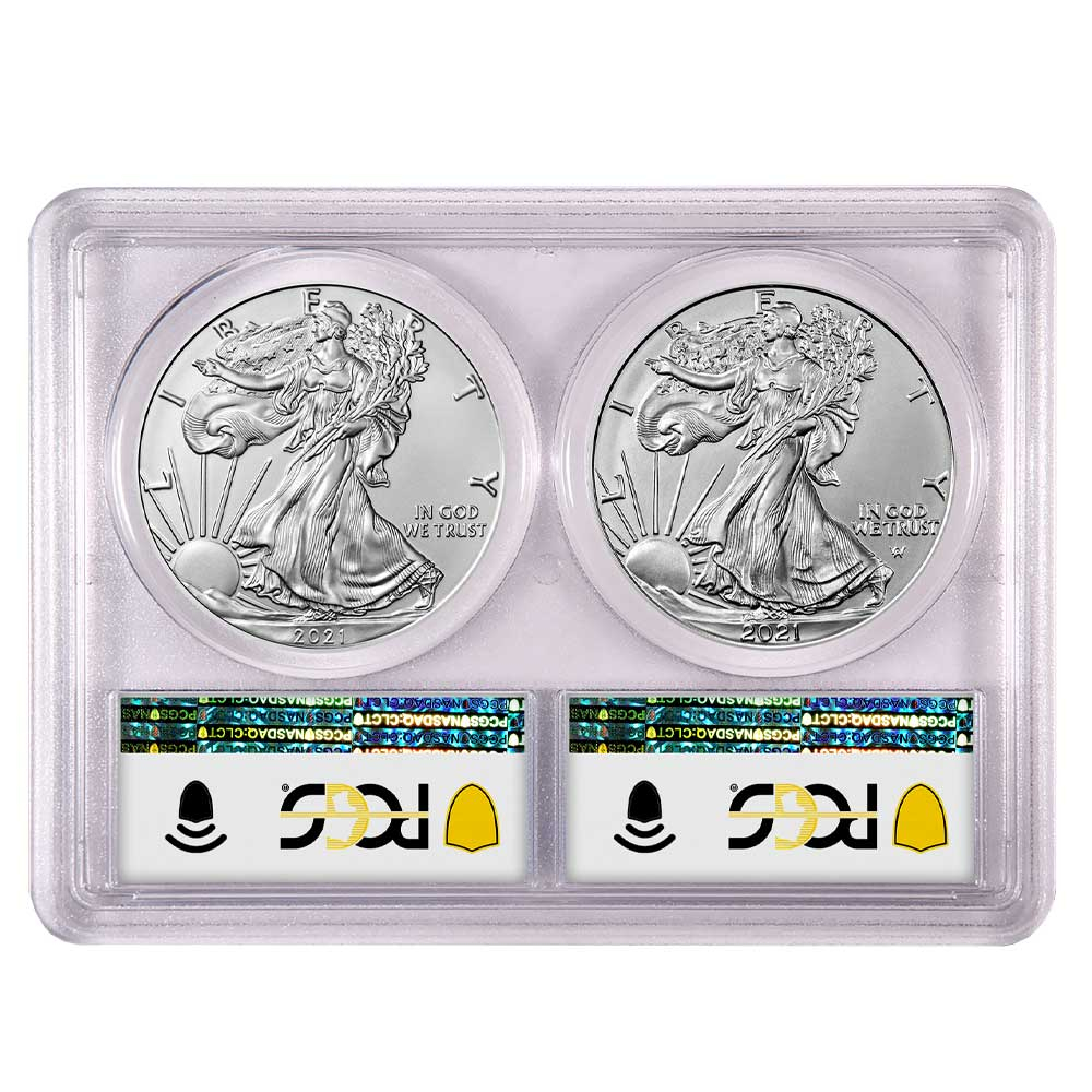 2021 $1 Type 1, Type 2 Silver Eagle Set PCGS MS70 First and Last