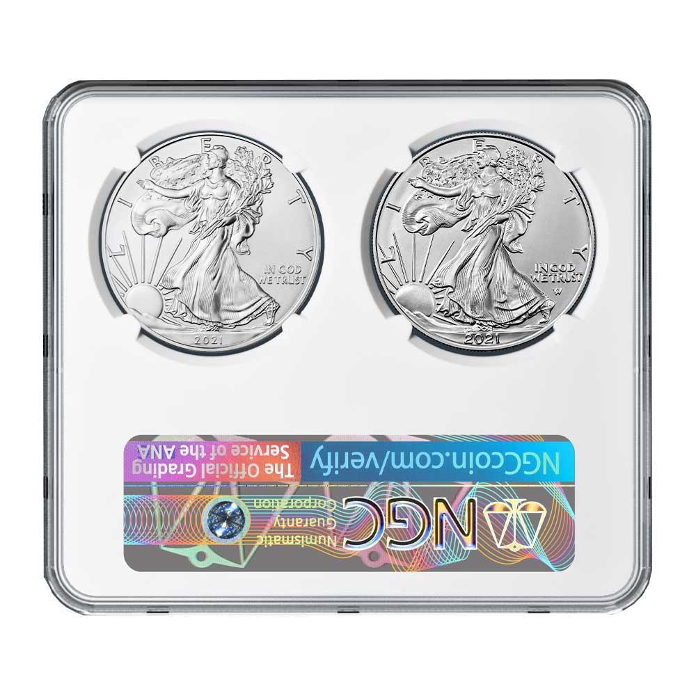 2021 $1 Type 1 and Type 2 Silver Eagle Set NGC MS69 FDI First