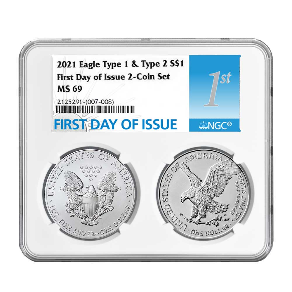 2021 $1 Type 1 and Type 2 Silver Eagle Set NGC MS69 FDI First