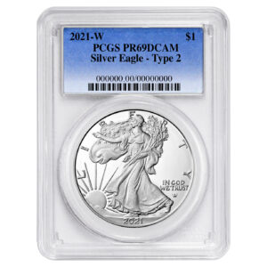2021-W Proof $1 Type 2 American Silver Eagle PCGS PR69DCAM Blue Label