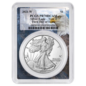 2021-W Proof $1 Type 2 American Silver Eagle PCGS PR70DCAM FDOI Eagle Frame