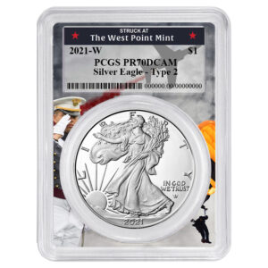 2021-W Proof $1 Type 2 American Silver Eagle PCGS PR70DCAM West Point Frame