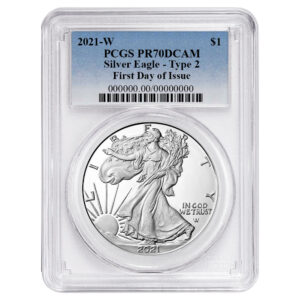 2021-W Proof $1 Type 2 American Silver Eagle PCGS PR70DCAM FDOI Blue Label