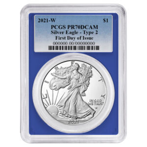 2021-W Proof $1 Type 2 American Silver Eagle PCGS PR70DCAM FDOI Blue Label Blue Frame