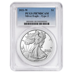 2021-W Proof $1 Type 2 American Silver Eagle PCGS PR70DCAM Blue Label