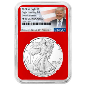 2021-W Proof $1 Type 2 American Silver Eagle NGC PF69UC ER Trump Label Red Core