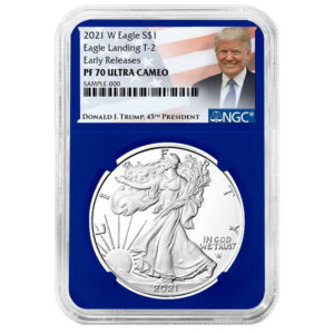 2021-W Proof $1 Type 2 American Silver Eagle NGC PF70UC ER Trump Label Blue Core