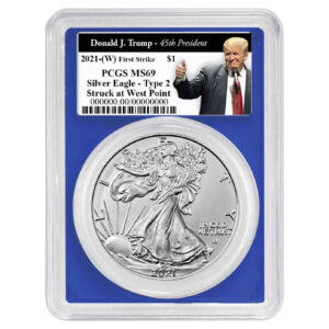 2021 (W) $1 Type 2 American Silver Eagle PCGS MS69 FS Trump 45th President Label Blue Frame