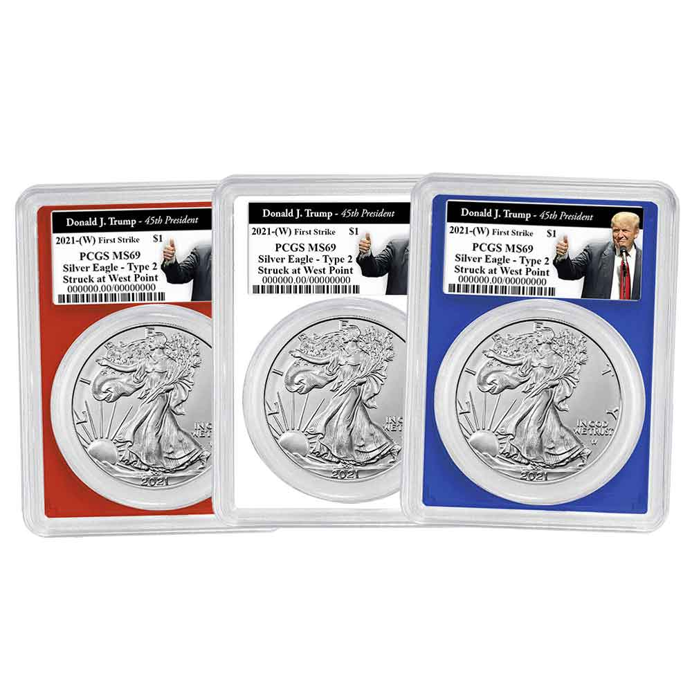 2021 (W) $1 Type 2 American Silver Eagle 3pc Set PCGS MS69 FS