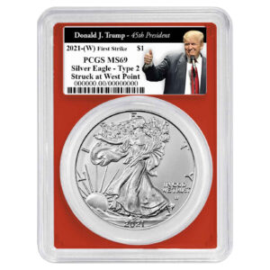2021 (W) $1 Type 2 American Silver Eagle PCGS MS69 FS Trump 45th President Label Red Frame