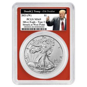 2021 (W) $1 Type 2 American Silver Eagle PCGS MS69 Trump 45th President Label Red Frame