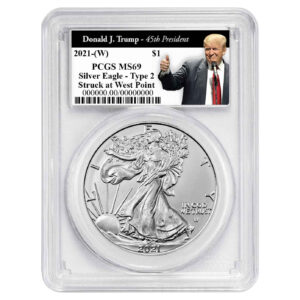 2021 (W) $1 Type 2 American Silver Eagle PCGS MS69 Trump 45th President Label