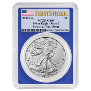 2021 (W) $1 Type 2 American Silver Eagle PCGS MS69 FS Flag Label Blue Frame
