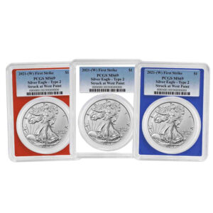 2021 (W) $1 Type 2 American Silver Eagle 3pc Set PCGS MS69 FS Blue Label Red White Blue