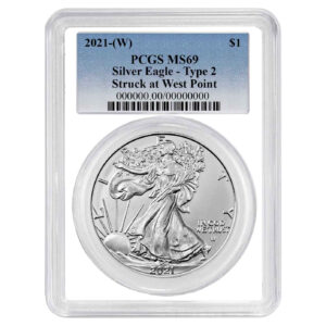 2021 (W) $1 Type 2 American Silver Eagle PCGS MS69 Blue Label White Frame