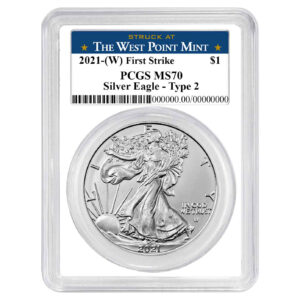 2021 (W) $1 Type 2 American Silver Eagle PCGS MS70 FS West Point Label White Frame