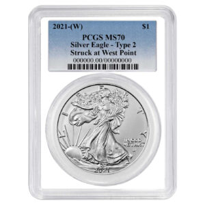 2021 (W) $1 Type 2 American Silver Eagle PCGS MS70 Blue Label White Frame
