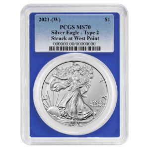 2021 (W) $1 Type 2 American Silver Eagle PCGS MS70 Blue Label Blue Frame