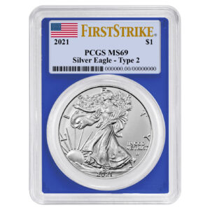 2021 $1 Type 2 American Silver Eagle PCGS MS69 FS Flag Label Blue Frame