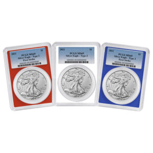 2021 $1 Type 2 American Silver Eagle 3pc Set PCGS MS69 FS Blue Label Red White Blue