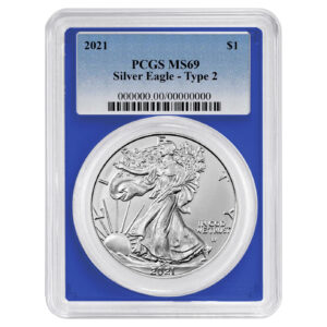 2021 $1 Type 2 American Silver Eagle PCGS MS69 Blue Label Blue Frame
