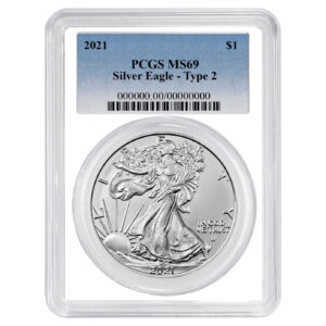 2021 $1 Type 2 American Silver Eagle PCGS MS69 Blue Label White Frame