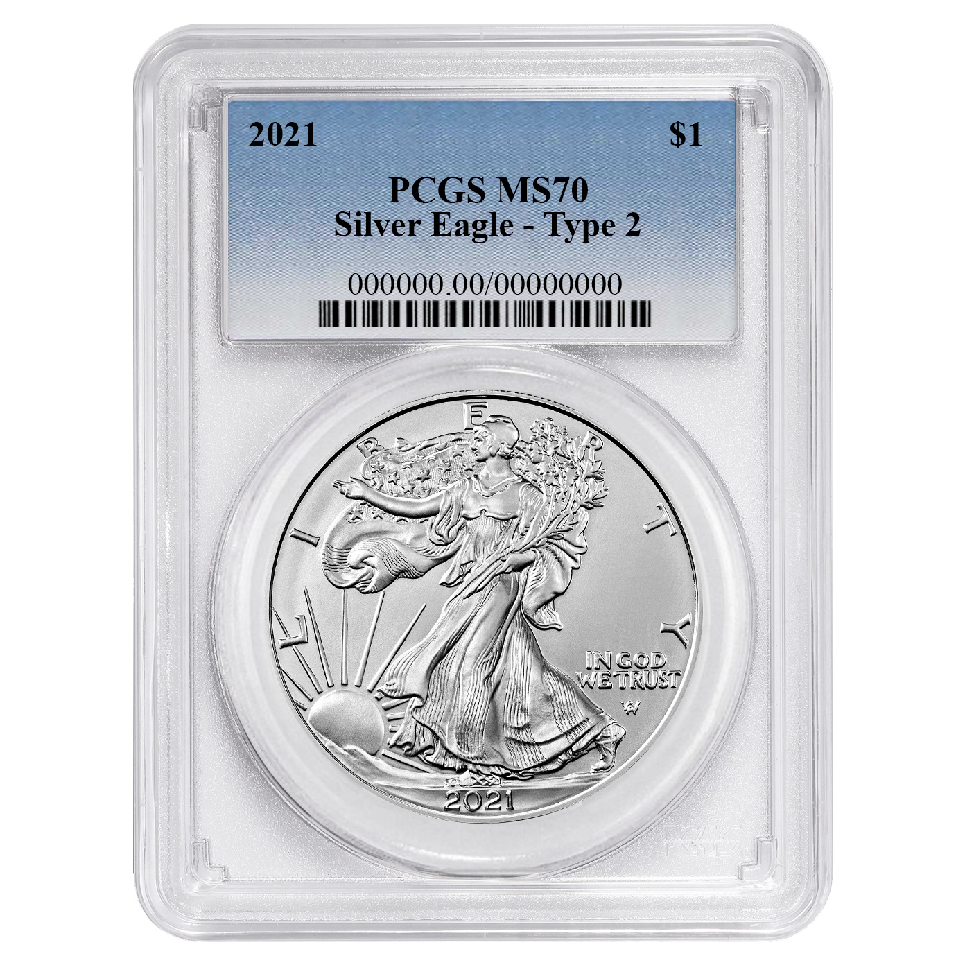 2021 $1 Type 2 American Silver Eagle PCGS MS70 Blue Label | eBay