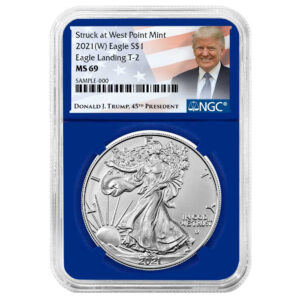 2021 (W) $1 Type 2 American Silver Eagle NGC MS69 Trump Label Blue Core