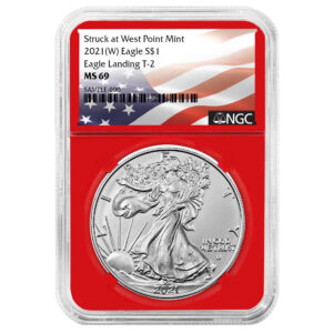 2021 (W) $1 Type 2 American Silver Eagle NGC MS69 Flag Label Red Core