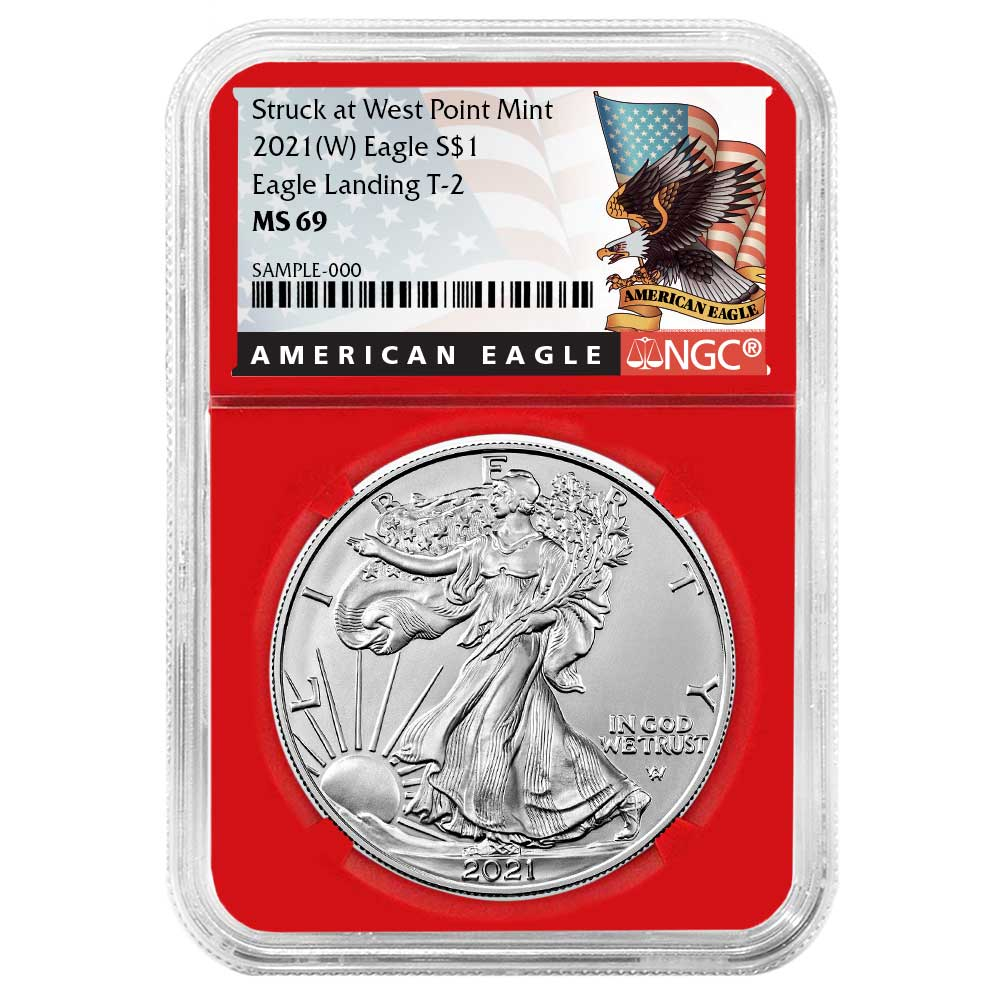 2021 (W) $1 Type 2 American Silver Eagle NGC MS69 Black Label Red Core