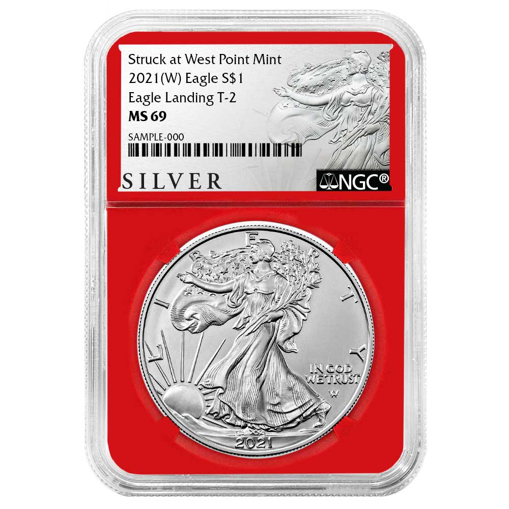 2021 (W) $1 Type 2 American Silver Eagle NGC MS69 ALS Label Red Core