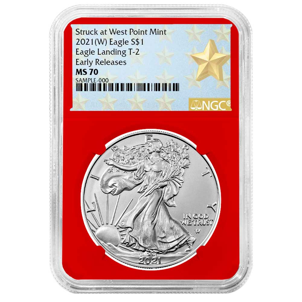 2021 (W) $1 Type 2 American Silver Eagle NGC MS70 ER West Point Star Label Red Core