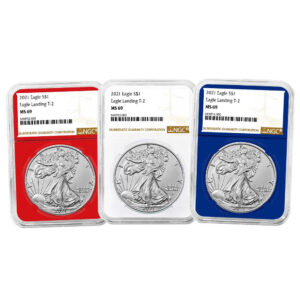 2021 $1 Type 2 American Silver Eagle 3pc Set NGC MS69 Brown Label Red White Blue