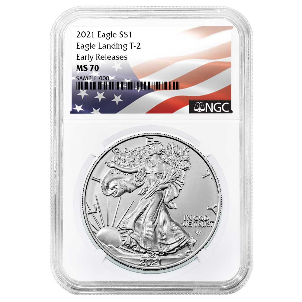 2021 $1 Type 2 American Silver Eagle NGC MS70 ER Flag Label