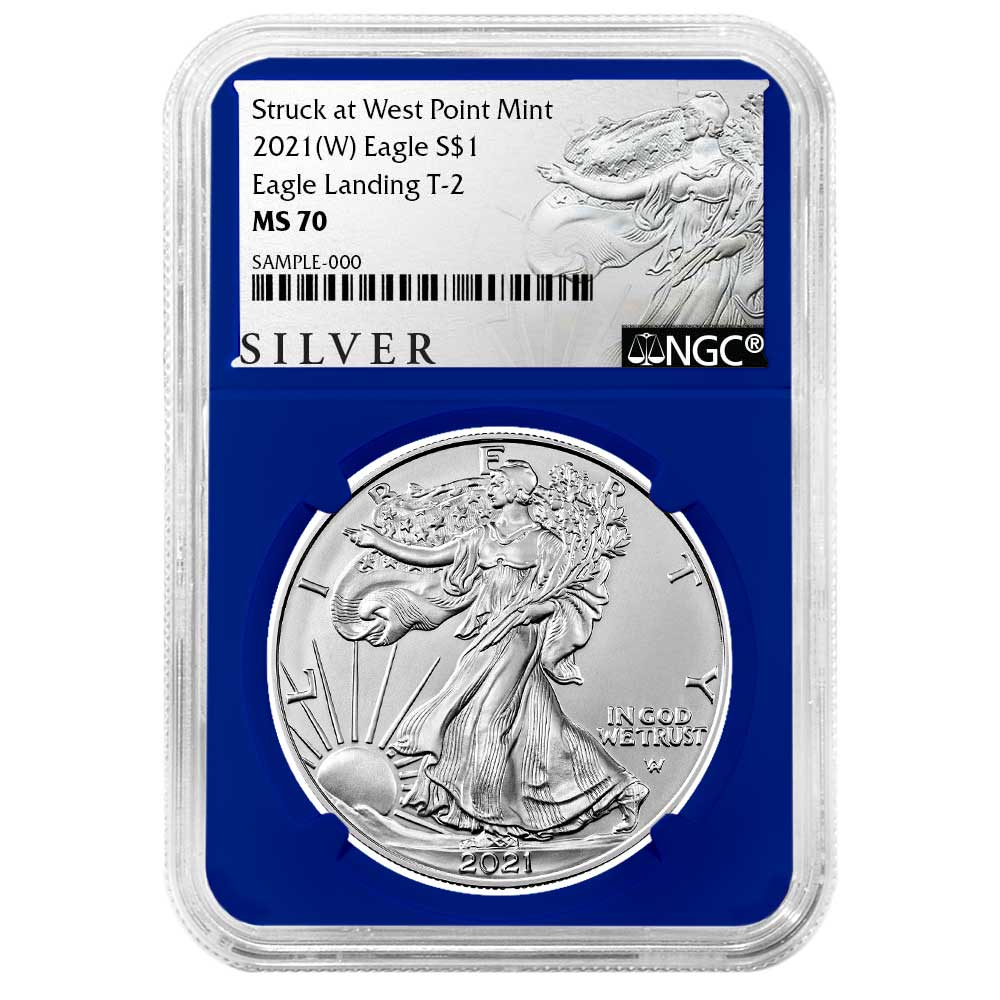2021 (W) $1 Type 2 American Silver Eagle NGC MS70 ALS Label Blue Core