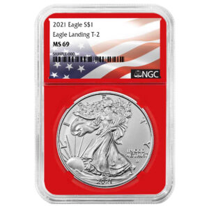 2021 $1 Type 2 American Silver Eagle NGC MS69 Flag Label Red Core