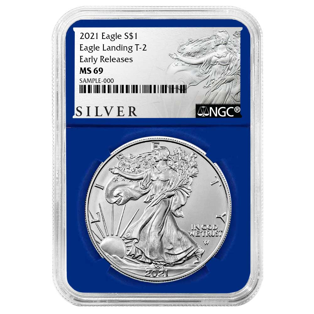 2021 $1 Type 2 American Silver Eagle NGC MS69 ER ALS Label Blue Core