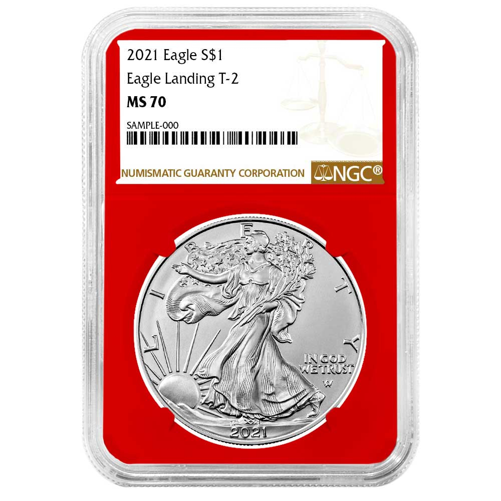 2021 $1 Type 2 American Silver Eagle NGC MS70 Brown Label Red Core