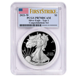 2021-W Proof $1 Type 1 American Silver Eagle Congratulations Set PCGS PR70DCAM FS Flag Label