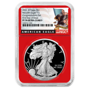 2021-W Proof $1 Type 1 American Silver Eagle Congratulations Set NGC PF70UC FDI Black Label Red Core