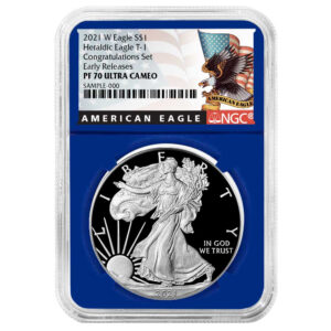 2021-W Proof $1 Type 1 American Silver Eagle Congratulations Set NGC PF70UC ER Black Label Blue Core